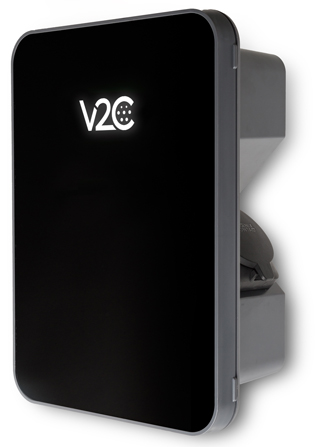 Borne V2C Trydan noire avec son connecteur Type 2